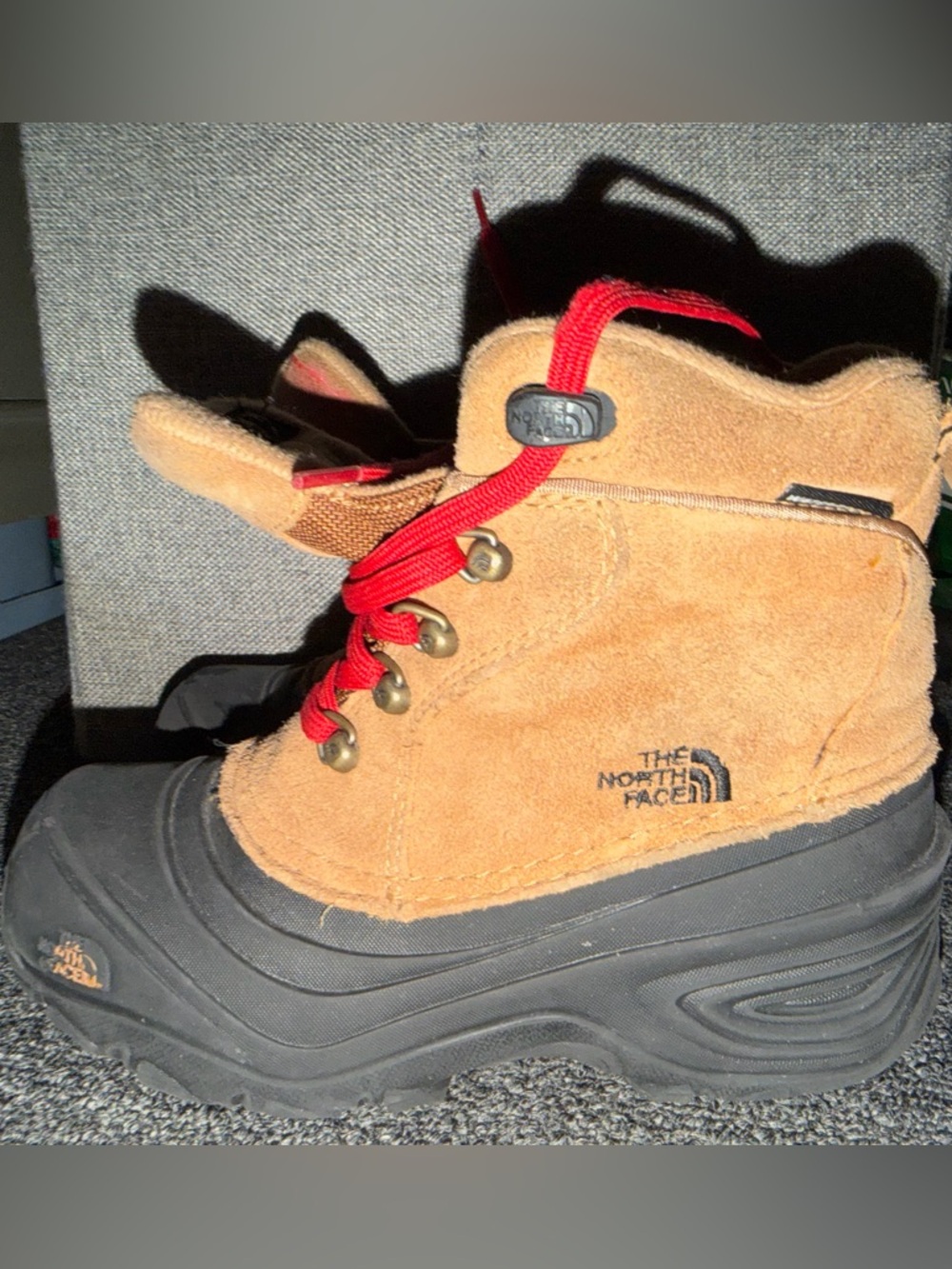 The North Face Kids Tan Suede Boots with Red Laces